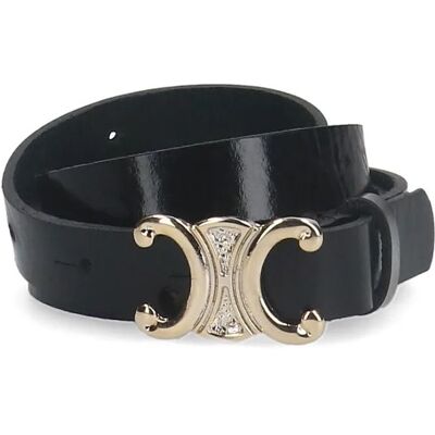 Manfield Zwarte Leren Dames Riem - Maat 075 zwart Manfield Zwarte Leren Dames Riem - Maat 075 zwart