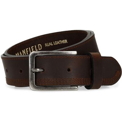 Manfield Donkerbruine Leren Riem - Maat 105 bruin Manfield Donkerbruine Leren Riem - Maat 105 bruin