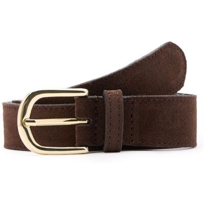 Manfield Donkerbruine Suède Riem Met Gouden Gesp - Maat 075 bruin Manfield Donkerbruine Suède Riem Met Gouden Gesp - Maat 075 bruin