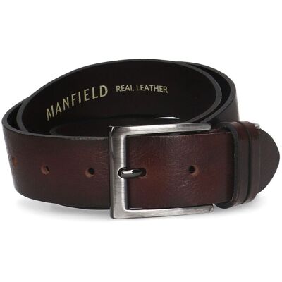 Manfield Donkerbruine Leren Riem - Maat 105 bruin Manfield Donkerbruine Leren Riem - Maat 105 bruin