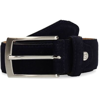 Manfield Donkerblauwe Suède Riem - Maat 105 blauw Manfield Donkerblauwe Suède Riem - Maat 105 blauw