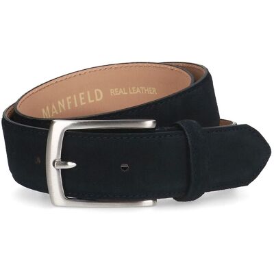 Manfield Donkerblauwe Suède Riem - Maat 105 blauw Manfield Donkerblauwe Suède Riem - Maat 105 blauw