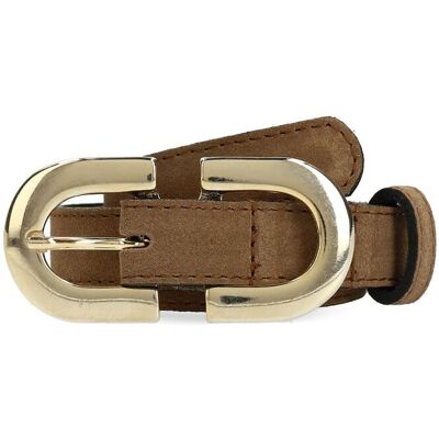 Manfield Taupe Suède Riem Met Gouden Chain - Maat 105 taupe Manfield Taupe Suède Riem Met Gouden Chain - Maat 105 taupe