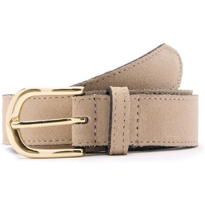 Manfield Beige Suède Riem Met Gouden Gespsluiting - Maat 105 beige Manfield Beige Suède Riem Met Gouden Gespsluiting - Maat 105 beige