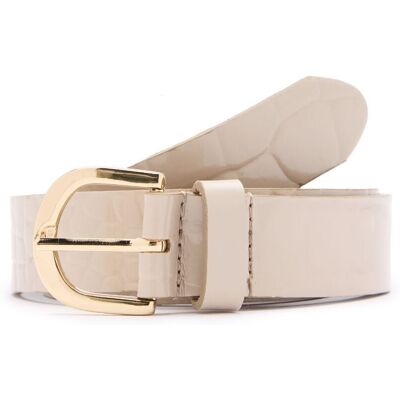 Manfield Beige Leren Croco Riem - Maat 075 beige Manfield Beige Leren Croco Riem - Maat 075 beige