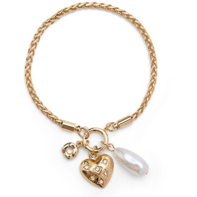 Manfield Goudkleurige Armband Met Hartje En Parel Details - Maat Onesize goud Manfield Goudkleurige Armband Met Hartje En Parel Details - Maat Onesize goud