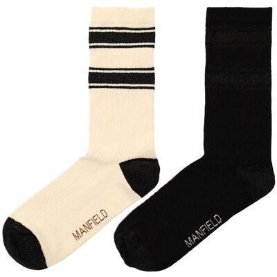 Manfield 2-pack Zwarte En Off White Sokken - Maat 39-42 multicolor Manfield 2-pack Zwarte En Off White Sokken - Maat 39-42 multicolor