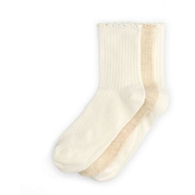 Manfield Beige 3-pack Sokken Met Ribbel Randje - Maat 35-38 multicolor Manfield Beige 3-pack Sokken Met Ribbel Randje - Maat 35-38 multicolor