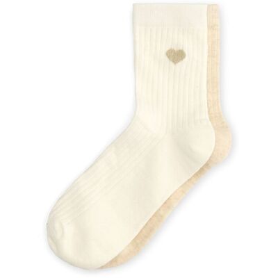 Manfield Beige 2-pack Sokken Met Hartje - Maat 39-42 multicolor Manfield Beige 2-pack Sokken Met Hartje - Maat 39-42 multicolor