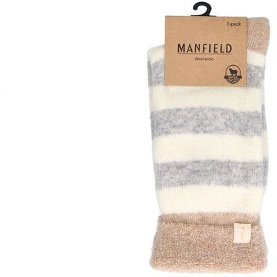 Manfield Grijze Gestreepte Cosy Sokken - Maat 39-42 beige Manfield Grijze Gestreepte Cosy Sokken - Maat 39-42 beige