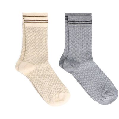 Manfield 2-pack Beige En Grijze Sokken - Maat 39-42 beige Manfield 2-pack Beige En Grijze Sokken - Maat 39-42 beige