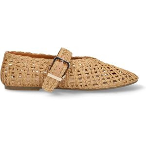 Manfield Beige Raffia Ballerina's Met Gespsluiting - Maat 39 beige Manfield Beige Raffia Ballerina's Met Gespsluiting - Maat 39 beige