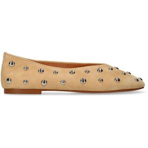 Manfield Beige Suède Ballerina's Met Zilveren Studs - Maat 39 beige Manfield Beige Suède Ballerina's Met Zilveren Studs - Maat 39 beige