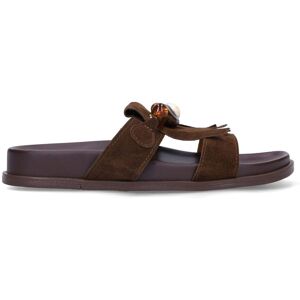Manfield Bruine Suède Sandalen Met Franjes En Kralen Met Plateau Zool - Maat 42 bruin Manfield Bruine Suède Sandalen Met Franjes En Kralen Met Plateau Zool - Maat 42 bruin