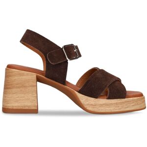 Manfield Bruine Suède Sandalen Met Blokhak Met Gespsluiting - Maat 36 bruin Manfield Bruine Suède Sandalen Met Blokhak Met Gespsluiting - Maat 36 bruin
