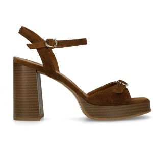 Manfield Bruine Suède Sandalen Met Hak Met Gespsluiting - Maat 42 bruin Manfield Bruine Suède Sandalen Met Hak Met Gespsluiting - Maat 42 bruin