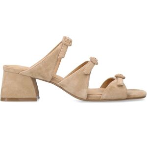 Manfield Beige Suède Sandalen Met Hak En Gespjes - Maat 38 beige Manfield Beige Suède Sandalen Met Hak En Gespjes - Maat 38 beige