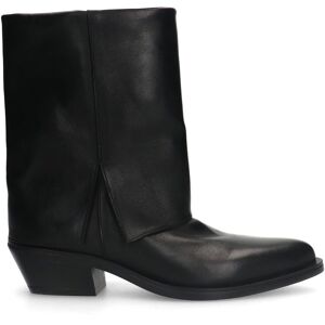 Manfield Zwarte Leren Cowboy Laarzen Met Flap Met Blokhak Van 5 Cm - Maat 36 zwart Manfield Zwarte Leren Cowboy Laarzen Met Flap Met Blokhak Van 5 Cm - Maat 36 zwart