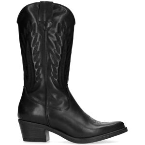 Manfield Zwarte Leren Cowboylaarzen Met Blokhak Van 5 Cm Met Ritssluiting - Maat 36 zwart Manfield Zwarte Leren Cowboylaarzen Met Blokhak Van 5 Cm Met Ritssluiting - Maat 36 zwart