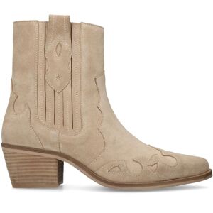 Manfield Beige Suède Cowboylaarzen Met Blokhak Van 5 Cm Met Ritssluiting - Maat 36 beige Manfield Beige Suède Cowboylaarzen Met Blokhak Van 5 Cm Met Ritssluiting - Maat 36 beige