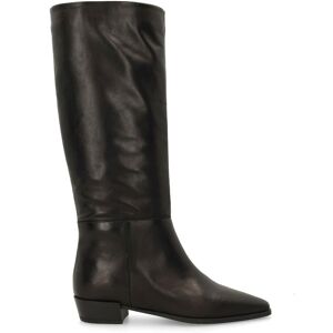 Manfield Zwarte Leren Hoge Laarzen Met Blokhak Van 3 Cm - Maat 39 zwart Manfield Zwarte Leren Hoge Laarzen Met Blokhak Van 3 Cm - Maat 39 zwart