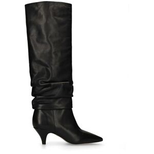 Manfield Zwarte Leren Hoge Laarzen Met Kittenheel Met Kitten Heel Van 4 Cm - Maat 37 zwart Manfield Zwarte Leren Hoge Laarzen Met Kittenheel Met Kitten Heel Van 4 Cm - Maat 37 zwart