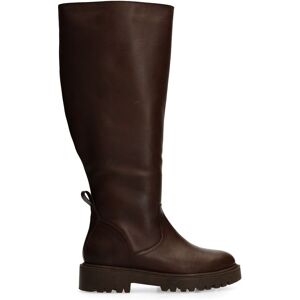 Manfield Bruine Leren Hoge Laarzen Met Plateau Zool Van 4 Cm Met Ritssluiting - Maat 37 bruin Manfield Bruine Leren Hoge Laarzen Met Plateau Zool Van 4 Cm Met Ritssluiting - Maat 37 bruin