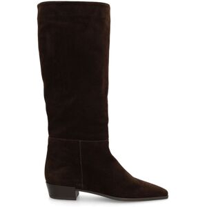 Manfield Donkerbruine Suède Hoge Laarzen Met Blokhak Van 3 Cm - Maat 42 bruin Manfield Donkerbruine Suède Hoge Laarzen Met Blokhak Van 3 Cm - Maat 42 bruin