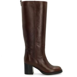 Manfield Bruine Leren Hoge Laarzen Met Hak - Maat 37 bruin Manfield Bruine Leren Hoge Laarzen Met Hak - Maat 37 bruin
