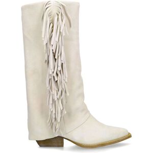 Manfield Off White Suède Cowboylaarzen Met Franjes Met Blokhak Van 6 Cm - Maat 37 off white Manfield Off White Suède Cowboylaarzen Met Franjes Met Blokhak Van 6 Cm - Maat 37 off white