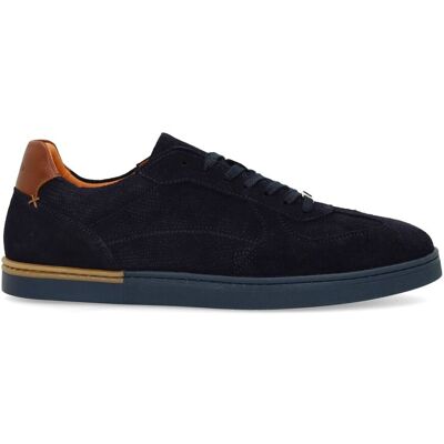 Manfield Donkerblauwe Suède Sneakers Met Veters - Maat 43 blauw Manfield Donkerblauwe Suède Sneakers Met Veters - Maat 43 blauw