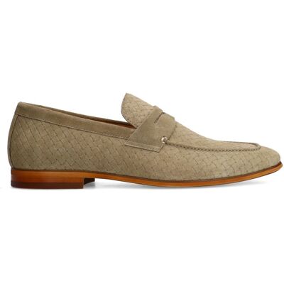 Manfield Taupe Suède Loafers - Maat 42 taupe Manfield Taupe Suède Loafers - Maat 42 taupe
