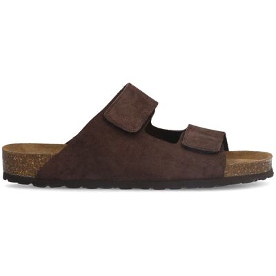 Manfield Bruine Suède Slippers Met Klittenband Sluiting - Maat 41 bruin Manfield Bruine Suède Slippers Met Klittenband Sluiting - Maat 41 bruin