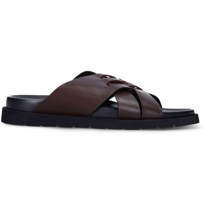 Manfield Bruine Leren Slippers Met Gespsluiting - Maat 45 bruin Manfield Bruine Leren Slippers Met Gespsluiting - Maat 45 bruin
