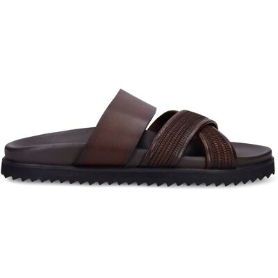 Manfield Bruine Leren Slippers - Maat 45 bruin Manfield Bruine Leren Slippers - Maat 45 bruin