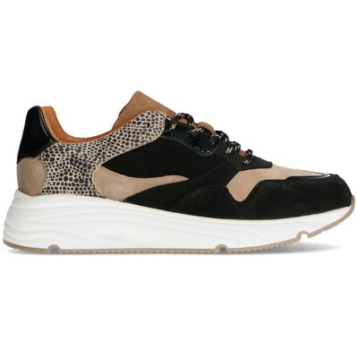 Manfield Zwarte Lage Sneakers Met Cheetahprint Met Plateau Zool Van 4 Cm Met Veters - Maat 40 zwart Manfield Zwarte Lage Sneakers Met Cheetahprint Met Plateau Zool Van 4 Cm Met Veters - Maat 40 zwart