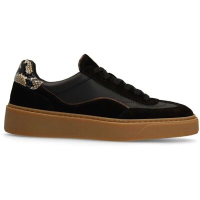 Manfield Zwarte Leren Sneakers Met Snake Detail Met Veters - Maat 38 zwart Manfield Zwarte Leren Sneakers Met Snake Detail Met Veters - Maat 38 zwart