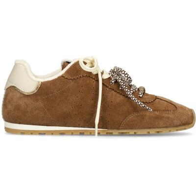 Manfield Bruine Suède Sneakers Met Dubbele Vetersluiting - Maat 36 taupe Manfield Bruine Suède Sneakers Met Dubbele Vetersluiting - Maat 36 taupe
