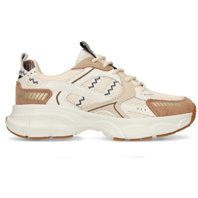 Manfield Bruine Sneakers Met Bruin En Witte Mesh Details Met Plateau Zool Met Veters - Maat 37 bruin Manfield Bruine Sneakers Met Bruin En Witte Mesh Details Met Plateau Zool Met Veters - Maat 37 bruin