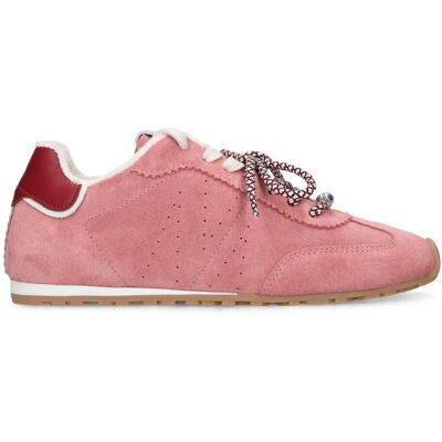Manfield Roze Suède Sneakers Met Dubbele Vetersluiting - Maat 36 roze Manfield Roze Suède Sneakers Met Dubbele Vetersluiting - Maat 36 roze
