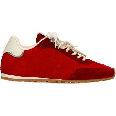 Manfield Rode Suède Sneakers Met Dubbele Vetersluiting - Maat 36 rood Manfield Rode Suède Sneakers Met Dubbele Vetersluiting - Maat 36 rood