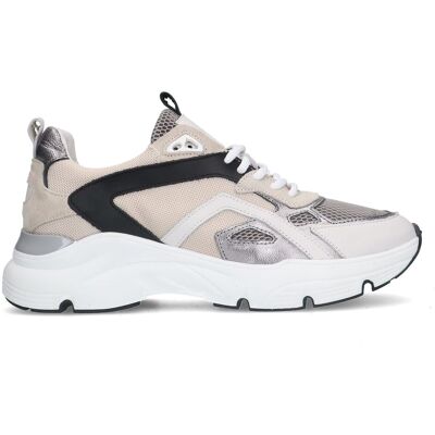 Manfield Witte Leren Sneakers Met Mesh Details Met Veters - Maat 37 wit Manfield Witte Leren Sneakers Met Mesh Details Met Veters - Maat 37 wit