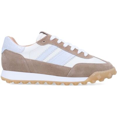 Manfield Witte Leren Sneakers Met Beige Suède Details Met Veters - Maat 36 beige Manfield Witte Leren Sneakers Met Beige Suède Details Met Veters - Maat 36 beige
