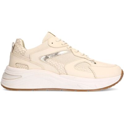 Manfield Beige Leren Sneakers Met Plateau Zool Met Veters - Maat 42 beige Manfield Beige Leren Sneakers Met Plateau Zool Met Veters - Maat 42 beige