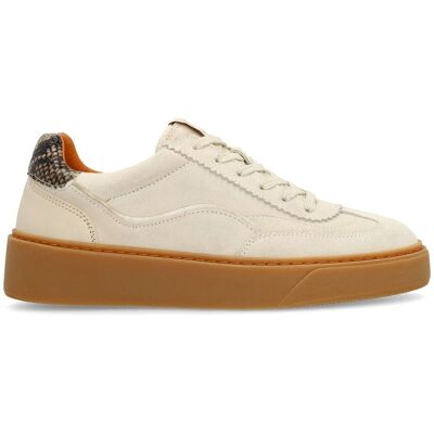 Manfield Beige Suède Sneakers Met Snake Detail Met Veters - Maat 36 beige Manfield Beige Suède Sneakers Met Snake Detail Met Veters - Maat 36 beige