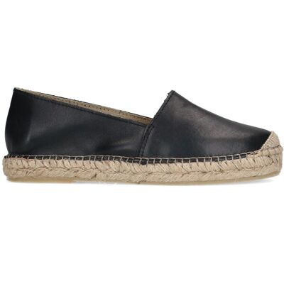 Manfield Zwarte Leren Espadrilles - Maat 41 zwart Manfield Zwarte Leren Espadrilles - Maat 41 zwart