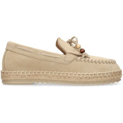 Manfield Beige Suède Espadrilles Met Franjes Met Veters - Maat 41 beige Manfield Beige Suède Espadrilles Met Franjes Met Veters - Maat 41 beige
