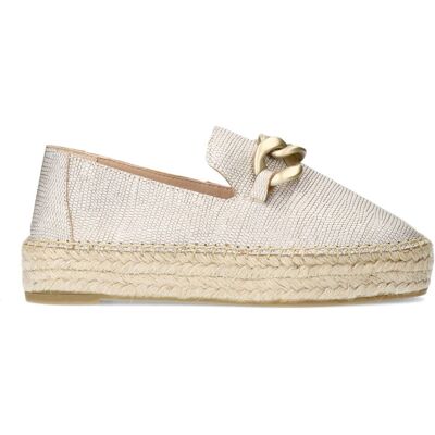 Manfield Goudkleurige Leren Espadrilles Met Gouden Chain - Maat 39 goud Manfield Goudkleurige Leren Espadrilles Met Gouden Chain - Maat 39 goud