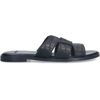 Manfield Zwarte Leren Croco Slippers - Maat 37 zwart Manfield Zwarte Leren Croco Slippers - Maat 37 zwart