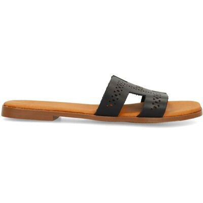 Manfield Zwarte Leren Slippers - Maat 39 zwart Manfield Zwarte Leren Slippers - Maat 39 zwart